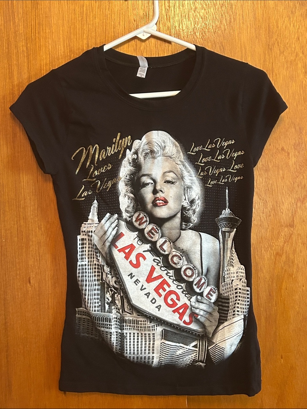 Marilyn Monroe Las Vegas Graphic Tee with Gold and Silver Accents